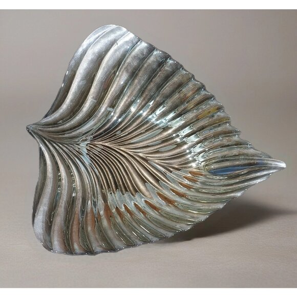 Alcam Other - Bowl Akcam Gold Leaf Turkish Glass Holiday 13" x 12" x 3" Clear Silver Back